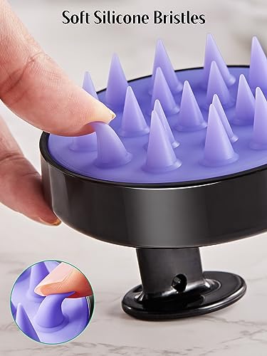 HEETA Scalp Massager Hair Growth 2-Pack, Soft Silicone Scalp Scrubber Shampoo Brush for Exfoliation Dandruff Removal Head Massage Stress Relax, Wet & Dry Use for Women Men Thick Thin Curly Hair Care - color: Turquoise & Purple