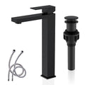 KENES Matte Black Bathroom Faucet Single Handle Tall Vessel Sink Faucet Vanity Bathroom Faucet Basin Mixer Tap with Water Supply Hose and Pop Up Sink Drain, LJ-9031A-2 - color: Matte Black, size: Tall