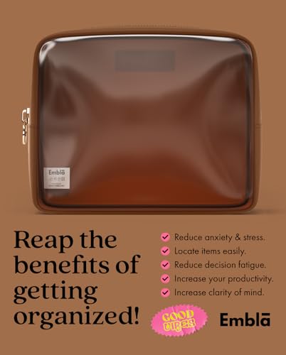 Embla Clear Cosmetic Bag Makeup Case, Clear Zipper Make Up Pouch and Toiletry Travel Tote, Cute Skincare Pouches for Women Girls, Preppy Purse Cosmetic Organizer, Large Makeup Bags, Chocolate | Large Brown Clear Nylon/PVC Cosmetic Bag with Zipper, Waterpr