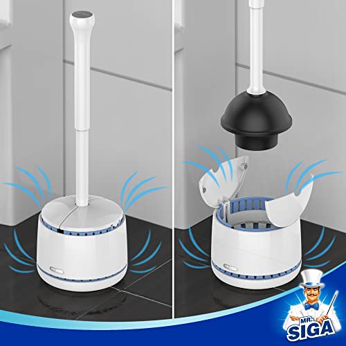 MR.SIGA Toilet Plunger with Holder, Heavy Duty Toilet Plunger and Holder Combo for Bathroom Cleaning, White - color: White