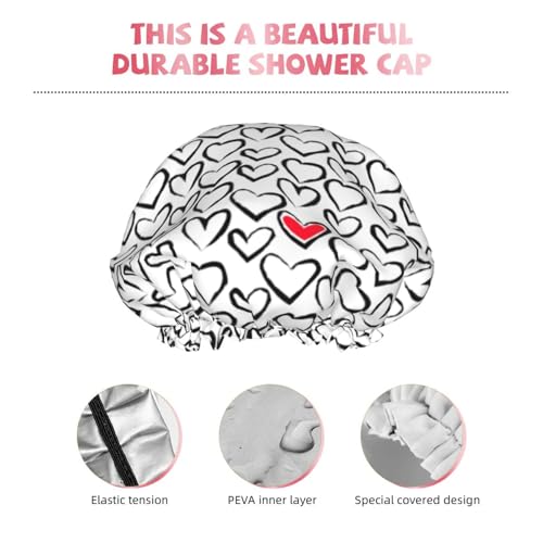Love Hearts Shower Cap For Women Reusable Waterproof Double Layers Bath Cap Hair Protection Elastic Ladies Spa Salon Shower Hat - color: Love Hearts