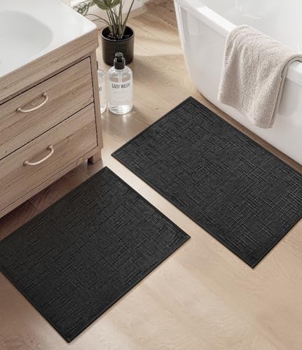 YIHOUSE Bathroom Rugs Sets 2 Piece Dark, 16x24+16x32in | Non Slip, Quick Dry, Absorbent, Washable, Fit Under Door - color: Dark, size: 2 pieces