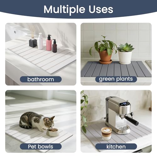 Meowoo Stone Drying Mat for Kitchen Counter, 15.7"x11.8" Foldable Diatomaceous Earth Mat, Super Absorbent, Quick-Dry Bath & Kitchen Pad for Dishes, Cups, Non-Slip, Fits Any Countertop - Dark Gray - size: 15.7" x 11.8"