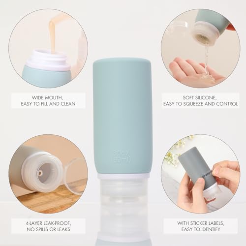 Muslish 21 Pack Travel Bottles for Toiletries, Leak-Proof TSA Compliant Silicone Travel Size Containers for Shampoo and Conditioner, BPA Free with Toiletry Bag (Gray) - color: Gray