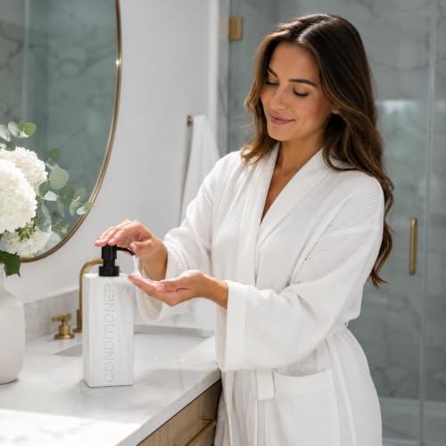 Rectangular Resin Dispenser Premium Bathroom Shampoo Conditioner Body Wash Bottle Modern Refillable Pump Design - color: Marble