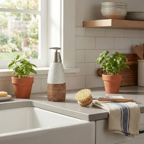 BOPPIE Ceramic Soap Dispenser, Modern Countertop Hand & Dish Soap Dispenser for Bathroom/Kitchen, Refillable Liquid Soap Bottle with Rust Proof Pump (Ceramic Style B) - color: Ceramic Style B