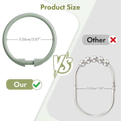 Amazer Plastic Shower Curtain Rings, 24 Pcs Shower Curtain Hooks, O Shape Sage Green Shower Curtain Hooks Rings, Easy to Snap Closure, Shower Hooks for Shower Curtain and Liner Bathroom - color: Sage Green, size: 24 Pack