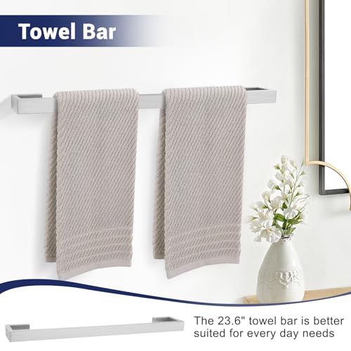 Brushed Nickel Bathroom Hardware Set, 4-Piece Bath Towel Bar Set SUS304 Stainless Steel Towel Rack Set for Bathroom, 23.6 inches Bathroom Towel Holder Set Wall Mounted - color: Brushed Nickel, size: Set A