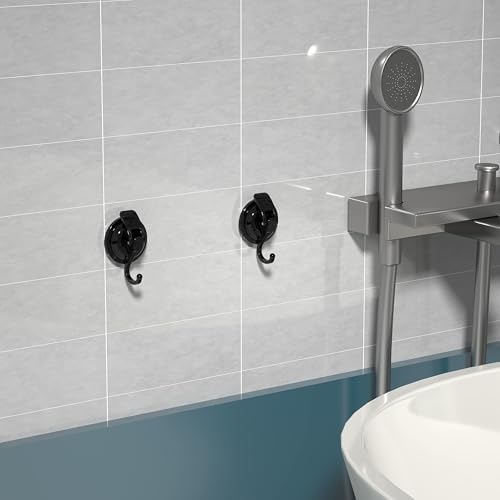 Heavy Duty Vacuum Suction Cup Hooks, Matte Black Plated Polished Super Suction for Kitchen Bathroom, 6 Pack - color: Black