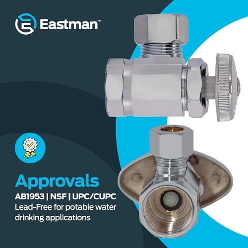 Eastman 1/2 Inch OD Compression x 1/2 Inch FIP Compression Multi-Turn Angle Stop Valve, Brass Plumbing Fitting, Chrome, 04338LF - size: 1/2 in. OD x 1/2 in. FIP
