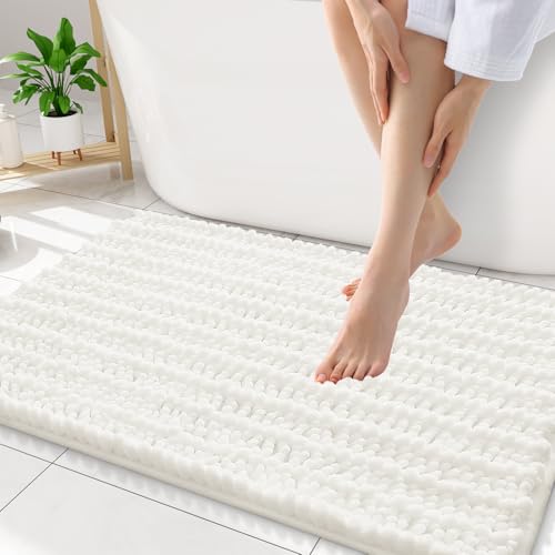 Smiry Bathroom Rugs Mat 34x21, Extra Soft Absorbent Chenille Bath Rugs, Non Slip Rubber Backing Machine Washable Quick Dry Bath Mats for Bathroom Floor, Tub, Shower, Home Decor Accessories, Ivory - color: Ivory, size: 34'' X 21''