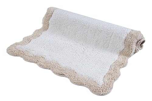 Cotton Scalloped Bathmat with Antiskid 20"x32" Beige – 100% Cotton Scalloped Bath Mat, Anti Skid, Soft & Absorbent Bathroom Rug for Shower, Tub & Entryway - color: Beige, size: 1'8" x 2'8" (Rectangular)