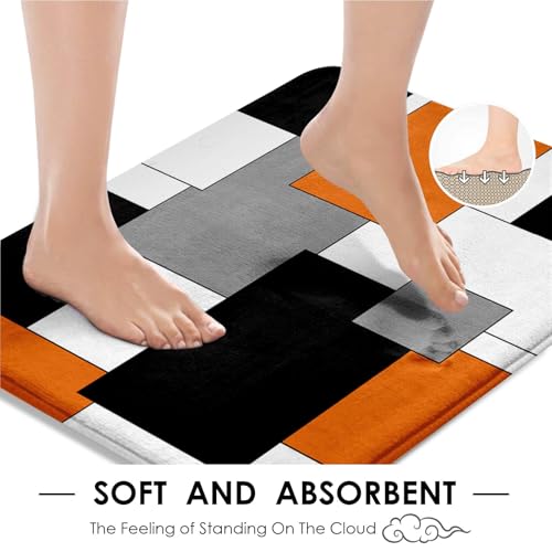Orange Geometric Shower Curtain Set with Toilet Lid Cover and Non-Slip Rugs for Bathroom, Black White Grey Checkered 4 Pcs Shower Curtain, Modern Abstract Bathroom Set with 12 Hooks - color: Abstract Geometric Orange