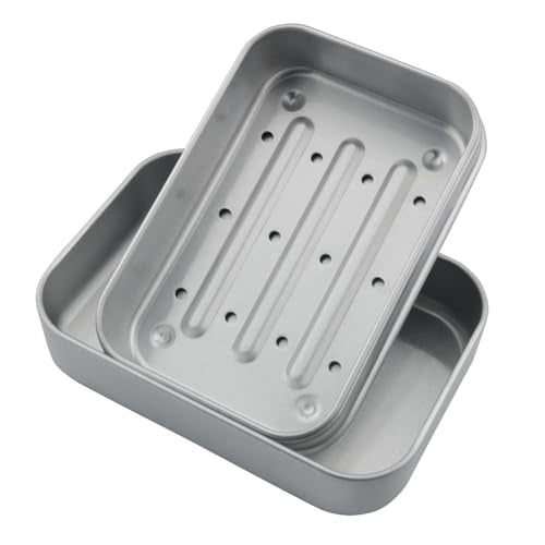 Aluminum Travel Soap Container with Lid Self-Draining Soap Dish Metal Storage Rack Portable Moisture Resistant Soap Holder for Traveling Gym Silver Double Square Drainable Soap Case