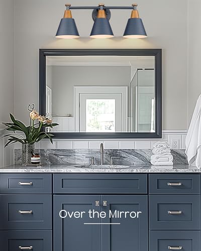 FEMILA Bathroom Vanity Light, 3-Light Modern Bathroom Light Fixture with Hammered Metal Shade Finish, Dark Blue Wall Sconce Lamp Lighting for Bedroom, 4FG59B-3W Blue - color: Navy Blue, size: 22"