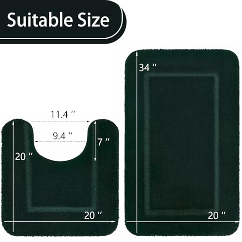 LOCHAS Bathroom Rug Set Hunter Green, Soft Bath Rug Set 2 Piece Set, Toilet Mat U-Shaped 20x20 and 34x20 Bath Rugs, Quickly Dry Mats for Bathroom, Tub, Washable, Super Absorbent Floor Mat - color: Hunter Green, size: 34" x 20" Plus 20" x 20" (U-Shape)