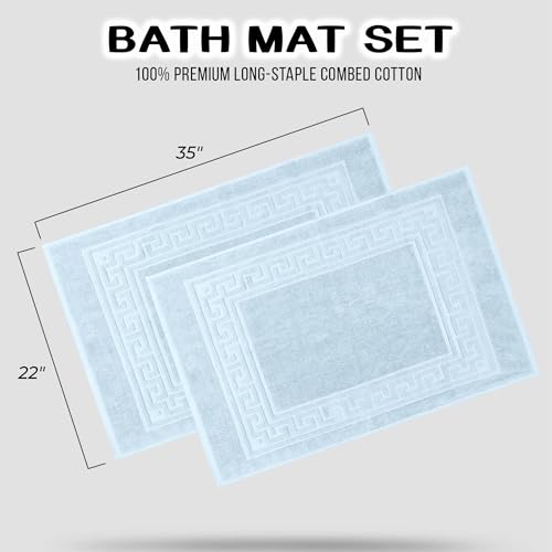 Superior Heavyweight Cotton Bath Mats, Bath Rugs For Bathroom Accessories, Washable Rug For Shower, Toilet, Modern Decor, No Backing, Luxury Hotel And Spa Quality, Set of 2, 22" x 35", Light Blue - color: Light Blue, size: 22" x 35" (Set of 2)