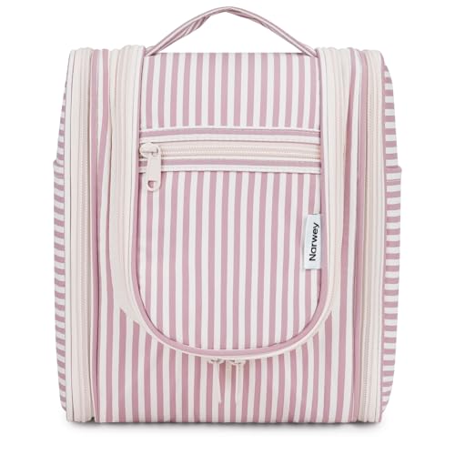 Narwey Small Striped Hanging Travel Toiletry Bag for Women, Travel Bag for Toiletries, Makeup Bag Organizer Cosmetic Bags Make Up Bags for Women (Dusty Rose Stripe) - color: CA-Dusty Rose Stripe, size: Medium