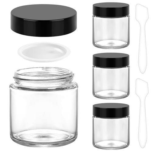 Accmor 4 oz Glass Jars with Black Lids, 4 Pack Empty Glass Jars Makeup Sample Container with Inner Liners, Leakproof Round Airtight Cosmetic Travel Containers for Lotions, Creams, Candle Making - color: Black, size: 4 Ounce