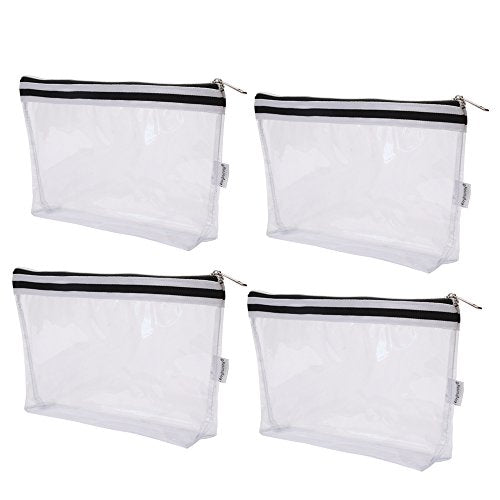 Multi-purpose Waterproof Clear Vinyl Zippered Toiletry Cosmetics Makeup Pouch With French Tape 4-pack - size: Large