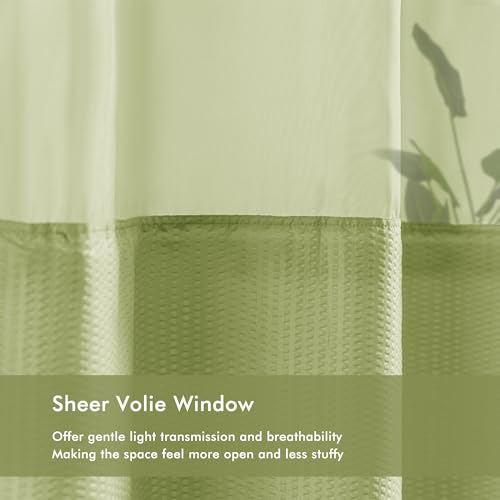 Mrs Awesome No Hook Shower Curtain with Snap-in Liner, Embossed Waffle Design Fabric Shower Curtain for Bathroom, Soft & Lightweight, 71x74, Sage Green - color: Sage Green, size: 71"W x 74"L (Pack of 1)