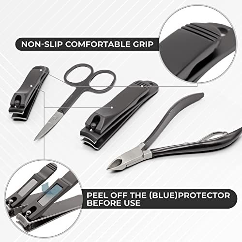ASH ISLAND Nail Clippers Set - Gray Stainless 12 in 1 For Men And Women Manicure Pedicure Travel Kit Luxury Nail File Sharp Nail Scissors Fingernails Toenails with Portable Stylish Case - color: Space Gray