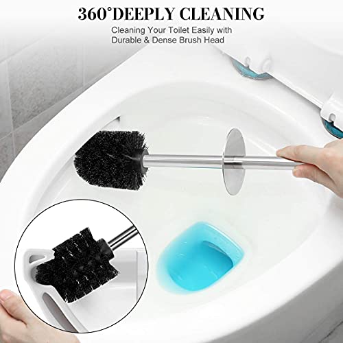 Toilet Brush and Holder, 2 Pack Toilet Brush with 304 Stainless Steel Long Handle, Toilet Bowl Brush for Bathroom Toilet-Ergonomic, Elegant,Durable (Blue) - color: Blue