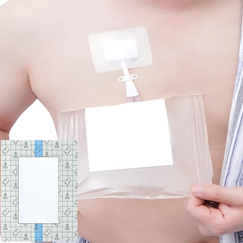 14 Pcs Waterproof Shower Cover 12"x16" with Non-Stick Center Pad for Large Port Surgery Incisions Protector Patch Transparent Film Clear Adhesive Wounds Dressing Bandage Shields - size: 12x16 Inch (Pack of 14)