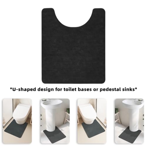 TYUU Toilet Rug, Thin Toilet Rugs U Shaped Washable Non Slip Absorbent Quick Dry Low Pile Toilet Mat, 20"x24" U Shape Black - color: Black, size: 1'8" X 2' (U-Shape)