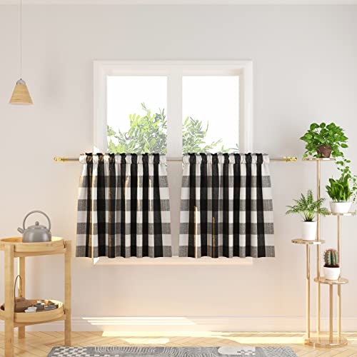 3 Pc Cotton Classic Country Farmhouse Kitchen Window Curtain -Black & White Buffalo Check Tier & Valance Set, 54" x 18" / 27" x 24" - color: Plaids Black&white, size: 27"W x 24"L (Pack of 3)
