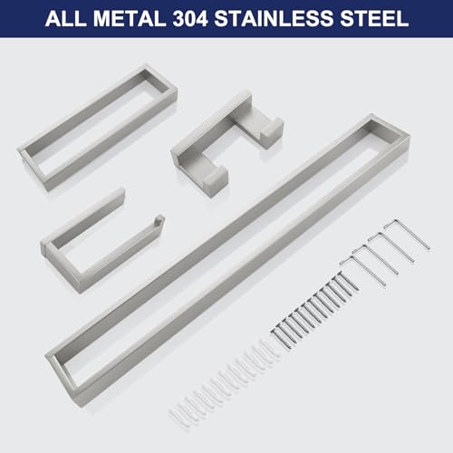 Brushed Nickel 4-Piece Bathroom Hardware Accessories Set, Bathroom Hardware Set including Towel Bar,Towel Holder, Toilet Paper Holder,Towel Hook, SUS304 Stainless Steel Bath Towel Bar Set Wall Mounted - color: Brushed Nickel, size: Set B