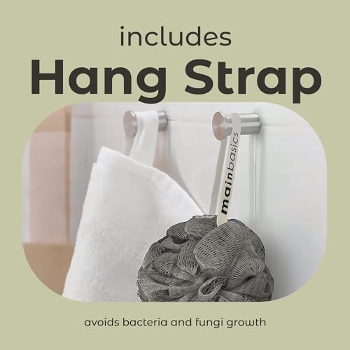 MainBasics Shower Loofah Sponge Pouf, Set of 3, Earthy Love | Soft Mesh Body Scrubber and Bath Sponge for Gentle Exfoliation, Rich Lather, and Everyday Shower Use - style: Earthy Love