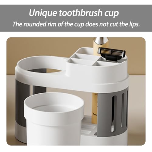 Round Toothbrush Holder Set: Bathroom Vanity Organizer for Toothbrushes & Cups, Suitable for Couples & Kids (Gray White)