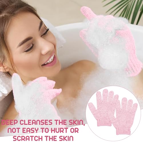 4 Pairs Bath Gloves, Body Scrub Mitts, Shower Scrubber Gloves for Shower Spa Massage & Body Scrub for Women Bath Spa Accessories (Pink, S)