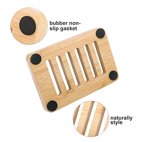 Anwenk Bamboo Wooden Soap Dish, Bar Soap Holder Soap Tray for Shower Bathroom Kitchen Sink Drainer - 2 Pack (Natural Color) - color: Bamboo 2pack