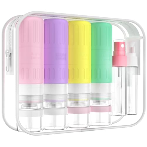 GLAMFIELDS Travel Bottles for Toiletries,TSA Approved 3.3oz Size LeakProof Silicone Toiletry Containers for Shampoo, Conditioner,Easy to Squeeze，Portable Travel Essentials for Lotion(18 Pack) Macaron - color: Macaron