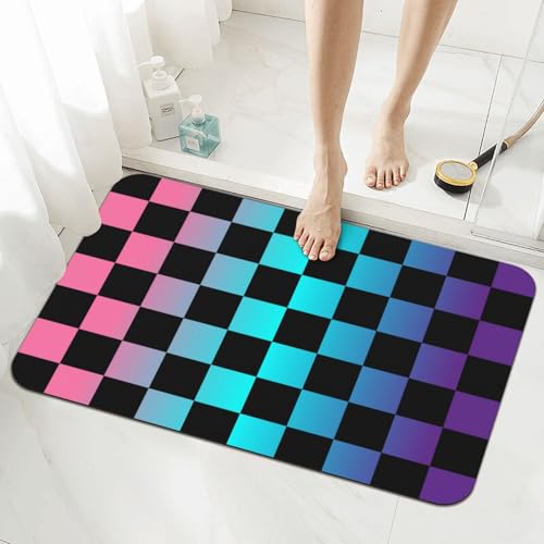 Black and Colorful Checkered Bath Mat Rugs 15.7x23.6 in, Diatomaceous Earth Bathroom Rug Fit Under Door Rubber Non-Slip Absorbent Bathroom Mat for Bathroom Kitchen Floor, Tub and Shower Sink - color: Checkered #03