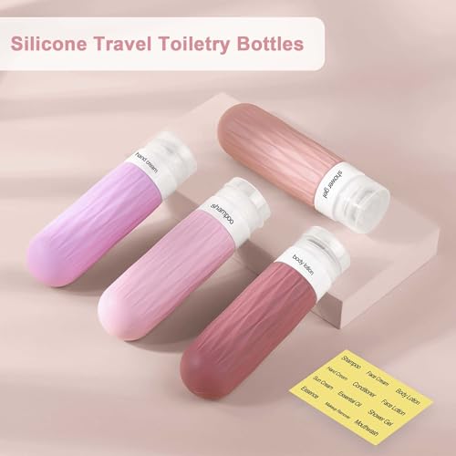 Travel Bottles for Toiletries, Travel Size Toiletries, TSA Approved 3oz Size Toiletry Containers, Leakproof & Refillable Silicone Bottles for Shampoo Conditioner(Purple) - color: Purple