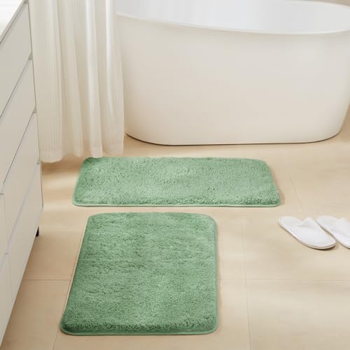 TECHMILLY Non-Slip Bathroom Rugs Sets 2 Piece, Fluffy Soft Luxury Microfiber Shower Mat, Absorbent, Washable & Quick Dry for Bath Floor, 32''x20'', Green - color: Sage, size: 20'' x 32'' (2 Piece)