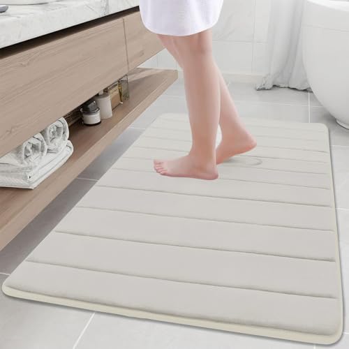 Buganda Memory Foam Bath Mat, 44" x 32", Ultra Soft Bathroom Rugs, Water Absorbent and Machine Washable Bath Rug for Bathroom, Shower, and Tub, Cream - color: Cream, size: 44" X 32"
