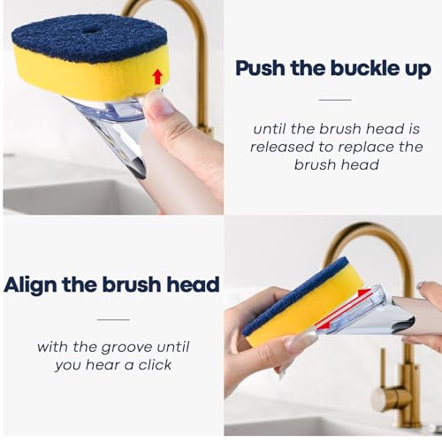 Dish Brush with Soap Dispenser Storage Set with 2 PCS Sponge Refills & Holder, Soap Dispensing Dish Brushes, Sponge with Soap Dispenser Handle, Dish Sponges with Handle for Dishes Pans Pots Sink - color: Pink