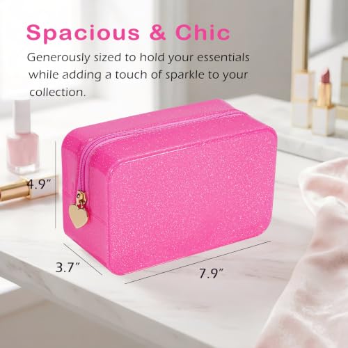 PVC Jelly Travel Makeup Bag,Waterproof Cosmetic Bag/Case with Zipper, Toiletry SPF Bag for Sunscreen, Skincare, and Daily Essentials (09Small Hot Pink) - color: 09Small Hot Pink