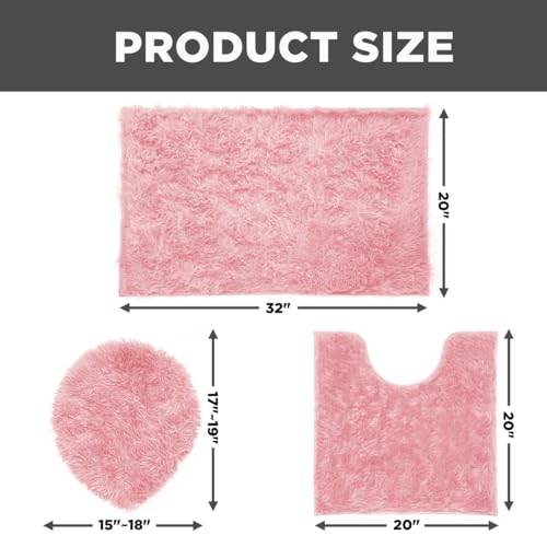 Shaggy Bathroom Rugs Sets 3Piece Bath Mat for Bathrom Non-Slip Bathrom Mats Water Absorbent Bath Rug Floor Mats Soft Washable Shower Rug with U-Shaped Contour Rug Toilet Lid Cover Light Pink - color: Light Pink