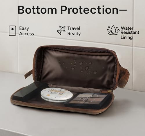 RUSTIC TOWN Leather Toiletry Bag for Men - Travel Gift Shaving Ditty Kit - Bathroom Shower Toiletries Organizer - Cosmetic Makeup Bag for Women - color: Brown