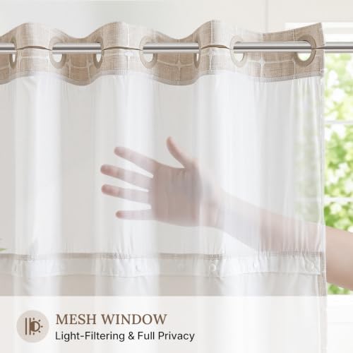 River Dream Linen Farmhouse Shower Curtain with Snap-in Liner, No Hooks Needed,with Magnets,with Tassels,Water Repellent&Machine Washable,36x74Inch - color: Linen-window, size: 36"W x 74"L (Pack of 1)