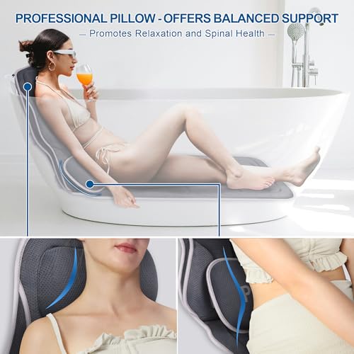 Poemland Full Body Bath Pillow for Tub - Extra Long & Thick Tub Pillow with Head, Back & Lumbar Support, 168 Non-Slip Suction Cups, Soft 5D Mesh Spa Cushion, Fits All Tubs-Gift for Soaking(Gray) - color: Gray