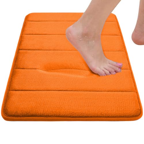 Orange Bathroom Rugs Extra Soft Memory Foam Bath Mat Sets 3 Piece Non Slip Absorbent & Dry Living Mat Sets Washable Bath Carpets with Toilet Rug,Bath Rugs for Bathroom,Tub,Shower,Kitchen,Bedroom - color: Tangerine