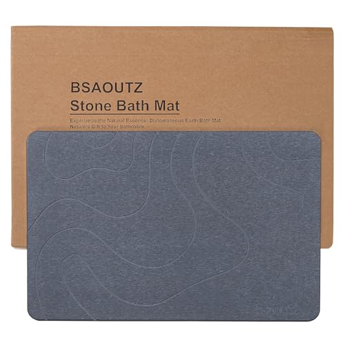 Stone Bath Mat, Natural Diatomaceous Earth Bathroom Rug, Super Absorbent, Quick Dry, Non-Slip Stone Mats for Bathroom, Kitchen, Entryway, Easy to Clean (Curve Dark Grey 1 Pack)