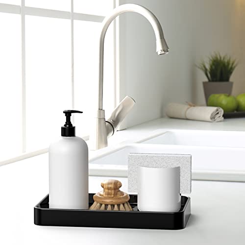 Gurygo Vanity Tray for Bathroom, 10" Ceramic Soap Dispenser Tray for Kitchen Counter, Bathroom Trays for Counter, Kitchen Tray for Soap Bottles (Black, Set/1)… - color: Black, size: 9.9" x 5.7" x 1.1"