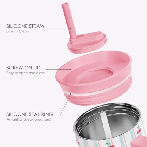 SANDJEST Cherry Stainless Steel Locking Lid Silicone Straw Tumbler with Handle 40oz, Insulated Stainless Steel Travel Cup for Women Girls Friends, Gift Idea for Birthday Christmas - color: Cherry